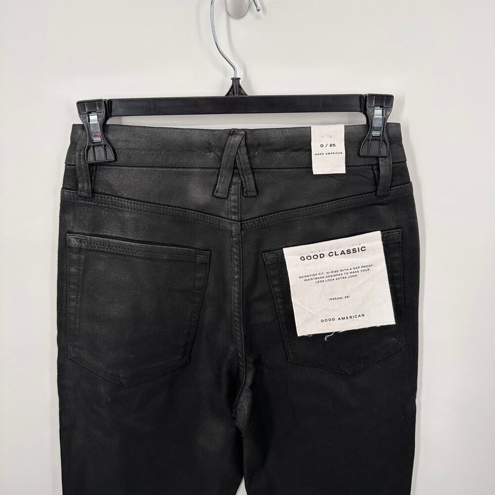 GOOD AMERICAN NWT Good Classic High Waisted Straight Coated Black Jeans // 0 - Picture 8 of 11